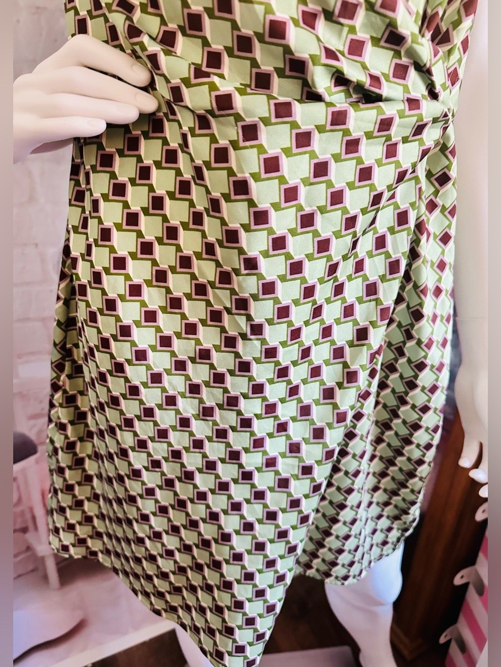Mango Retro Green & Brown Geometric Mini Dress