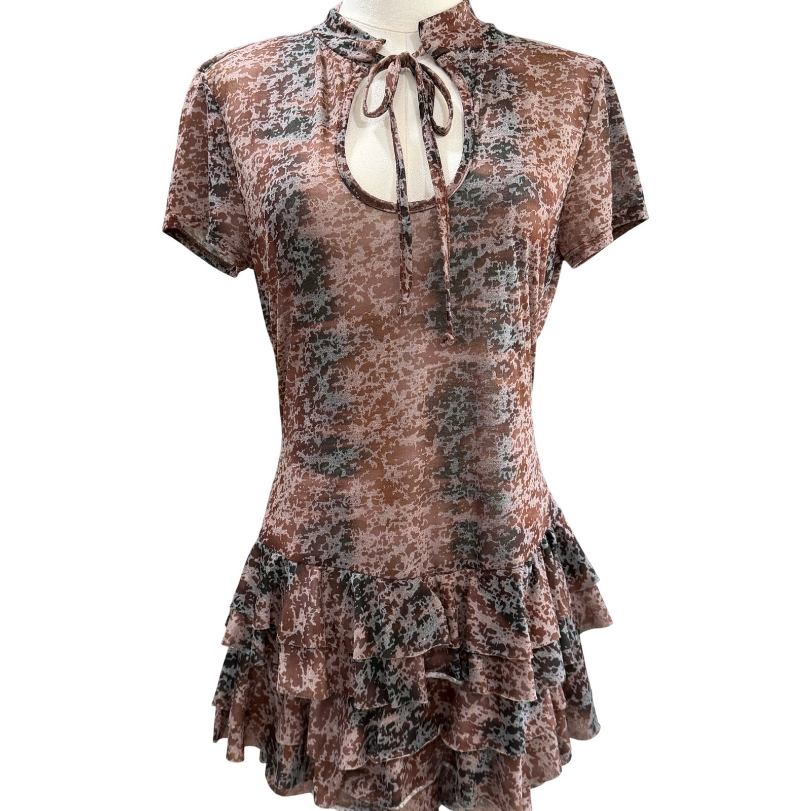 PrettyLittleThing Mesh Sheer Romper Fairy Grunge Coquette Ruffle Y2K Size 12