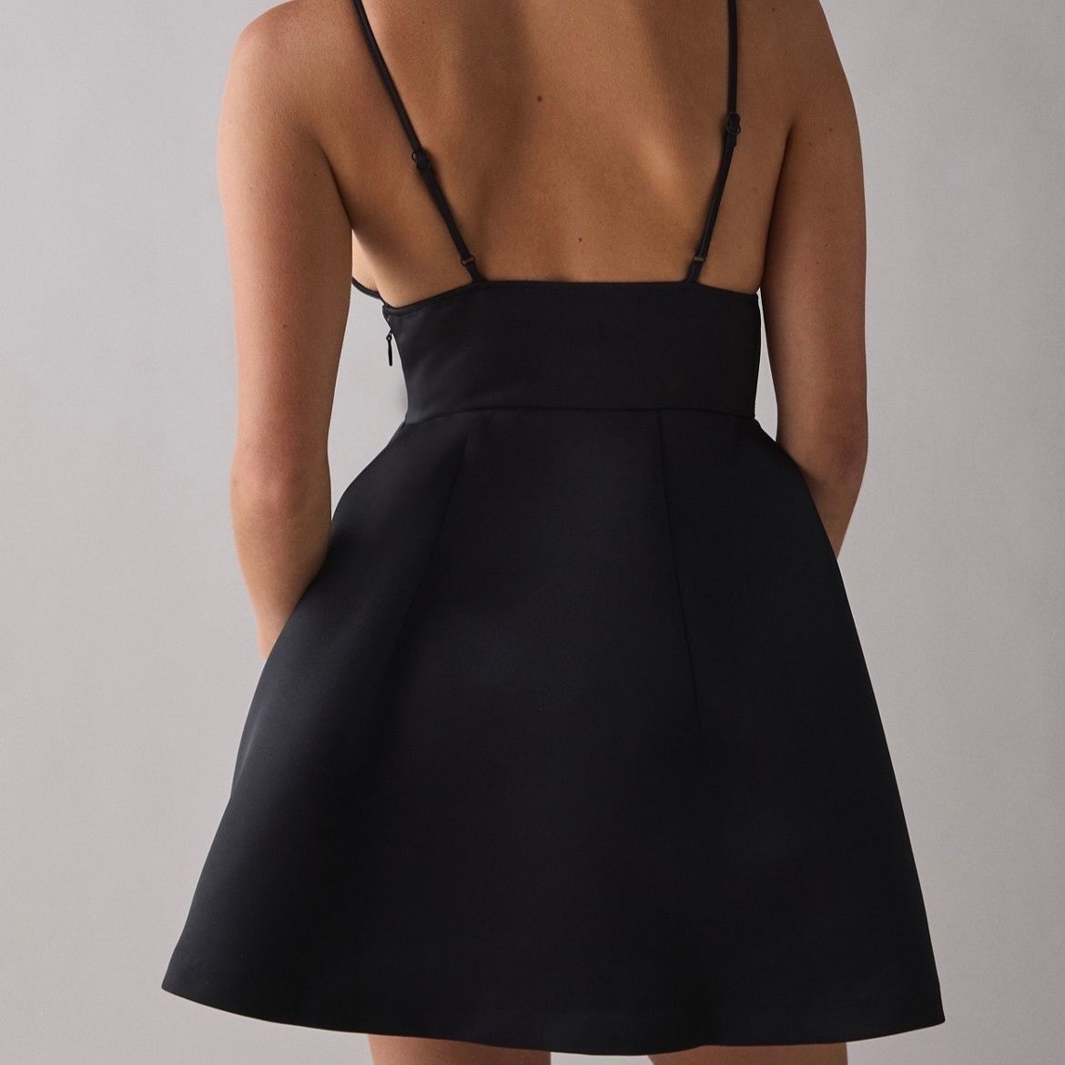 Kimchi Blue Black Plunging V-Neck Mini Satin A-Line Party Cocktail Dress