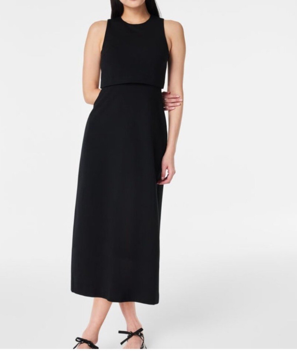 Spanx Ponte Overlay Dress midi black slimming midi minimalist 90s money sz XL