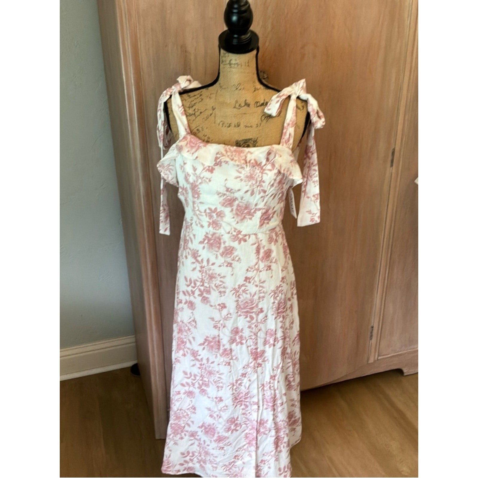 NWT Trixxi Twilight Dress Toile De Jouy pink white tie size XL Cottagecore