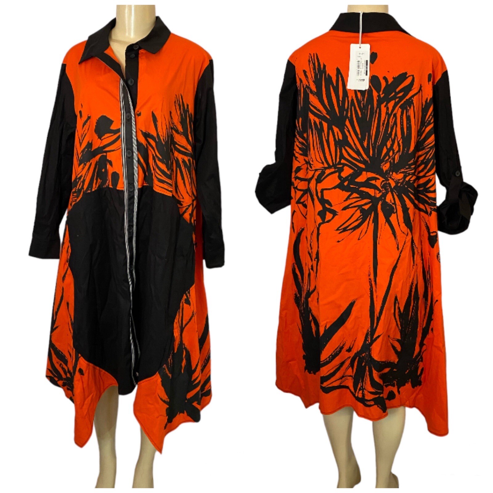 BIZE Shirt Dress Painted Edgy Art Fashion Black Red Cotton Retro Aesthetic Sz M