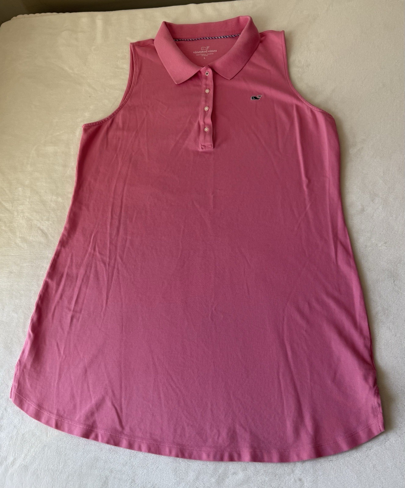 Vineyard Vines Cotton Stretch Pink Sleeveless Polo T-shirt Dress Size L Preppy