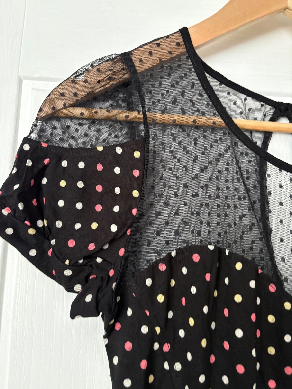 Miss Selfridge Black & Multicoloured Polka Dot Mesh Overlay Dress, UK 10