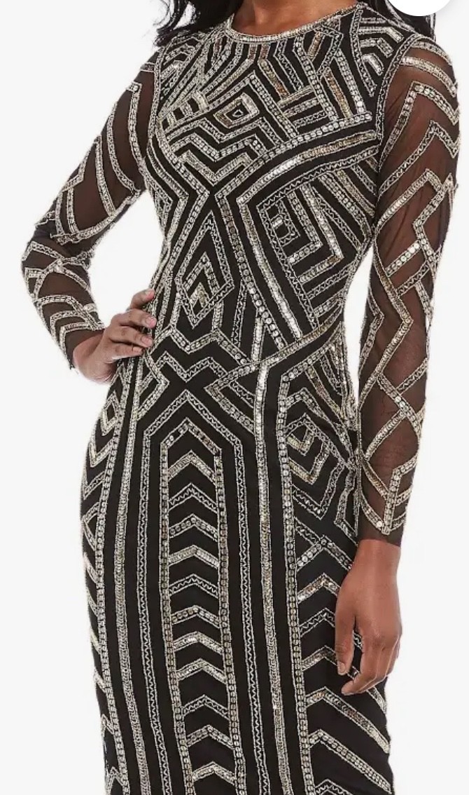 Gianna Bink miranda dress, black and gold detailed sequence