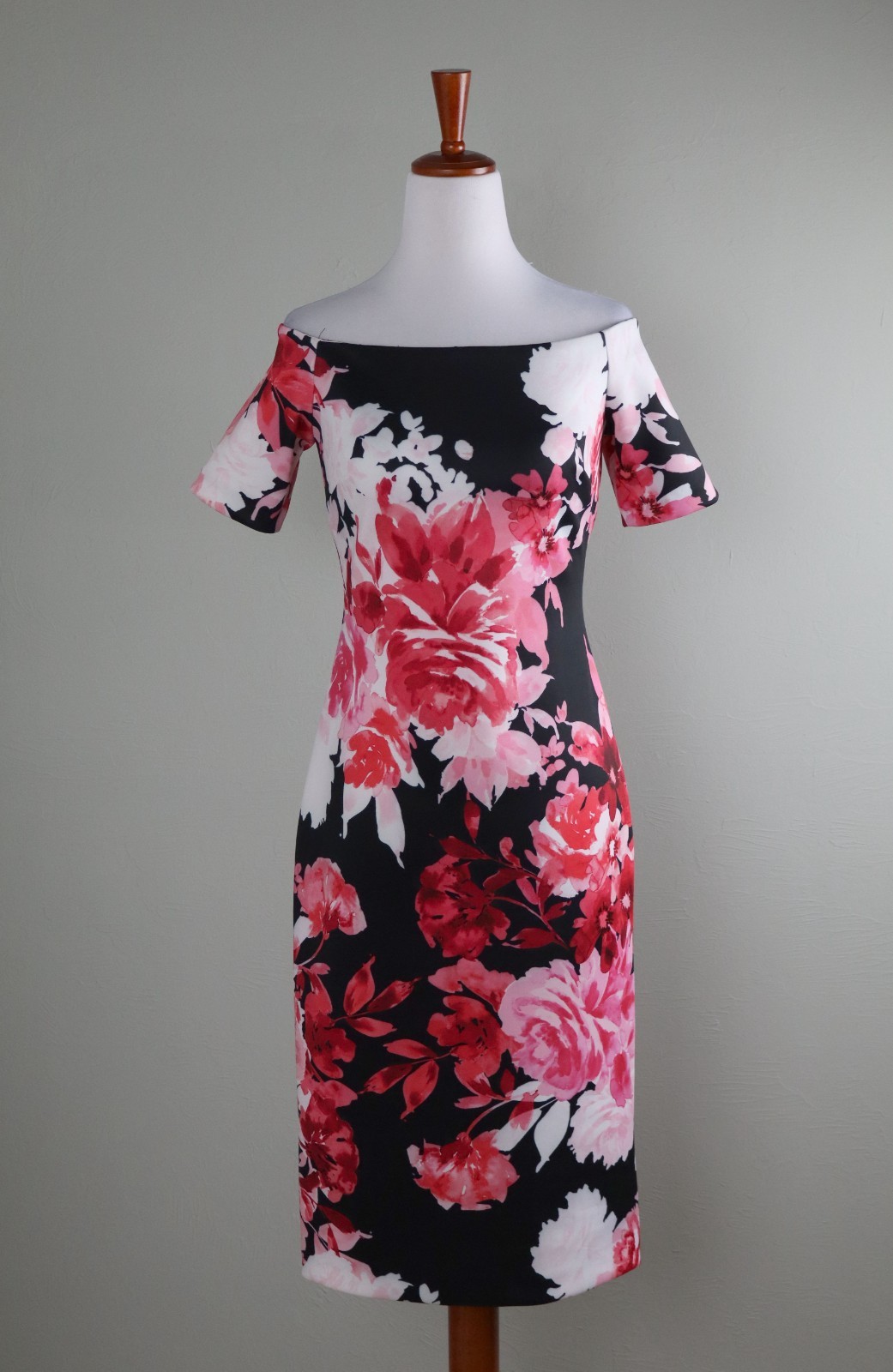 CALVIN KLEIN $129 Scuba Neoprene Stretch Floral Off Shoulder Sheath Dress Size 4
