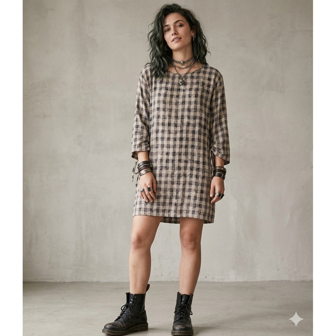Bella Dahl Size S Gingham Plaid Mini Dress Soft Grunge 90s Revival Size Small