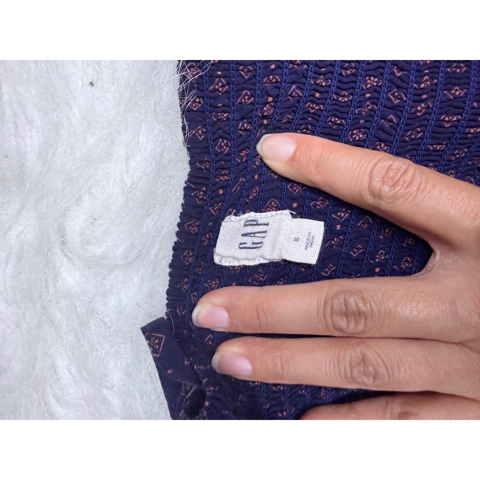 Gap Womens Navy Blue Geometric Diamond Print Smocked Back Cami Dress Small