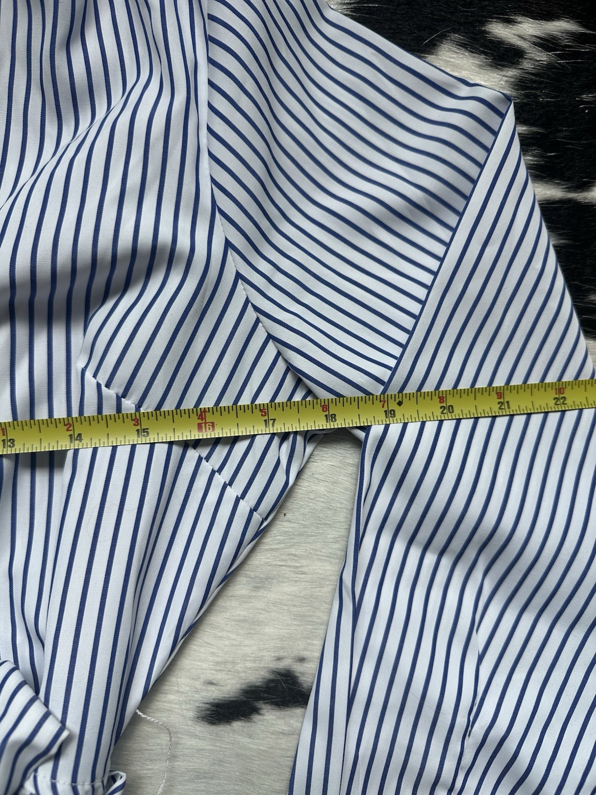 Striped Button-Front Maxi Shirt Dress w/Tie Waist Blue White 3/4 Sleeve Nautical