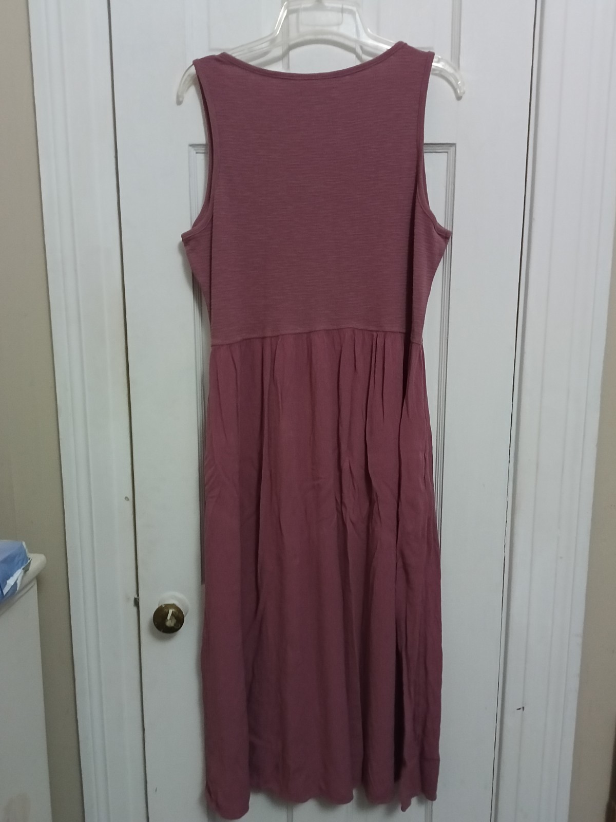 Frye Women’s Button Front Midi Dress Size L Burgundy Modest Sleeveless E2