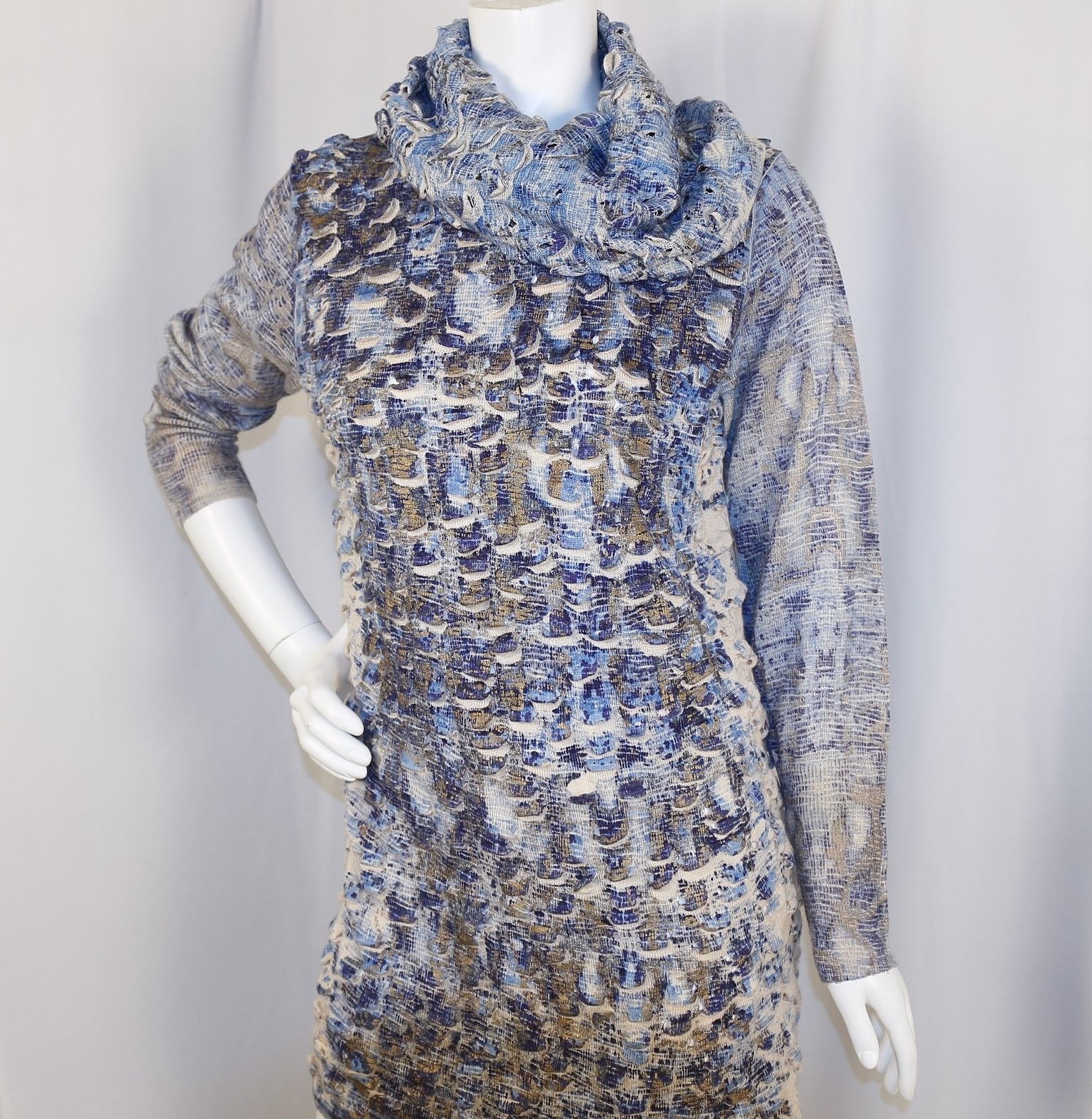 ALBERTO MAKALI Milano Blue Multicolor Acrylic Wool Women Sweater Dress Size L