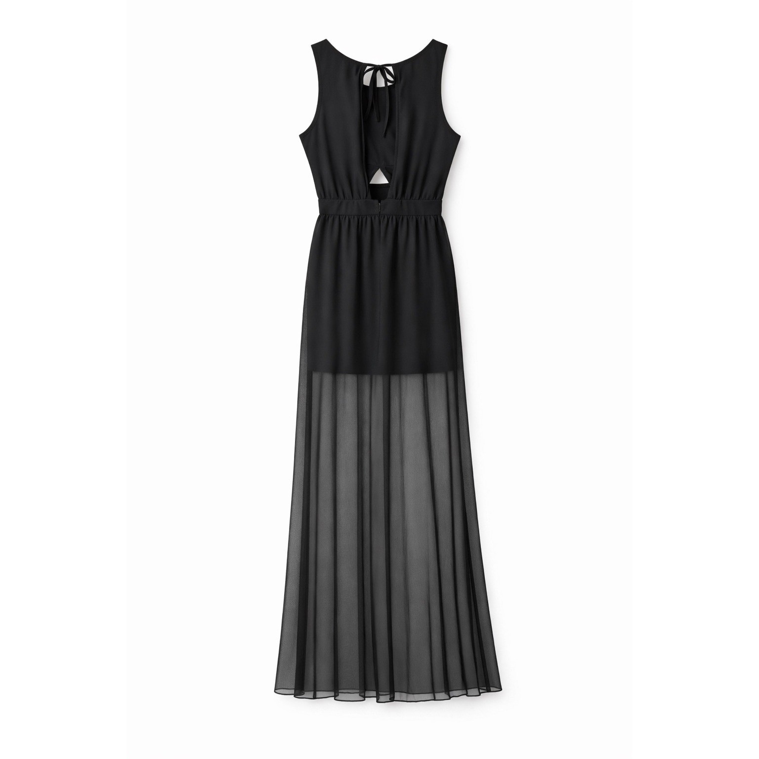 The Hanger Black Chiffon Maxi Dress Pleated Cutout Open Back Sheer Overlay Small