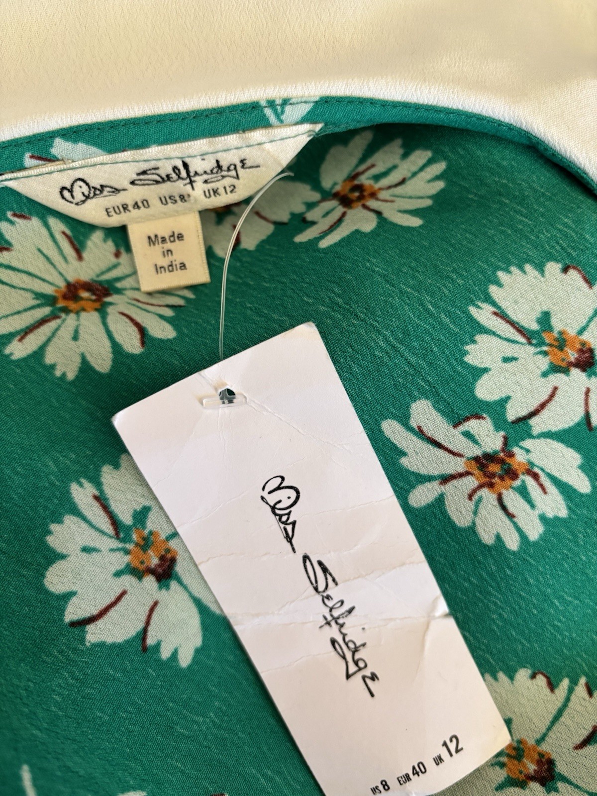 Miss Selfridge Size 8 Collared Green Floral Wrap Dress 70s Preppy New