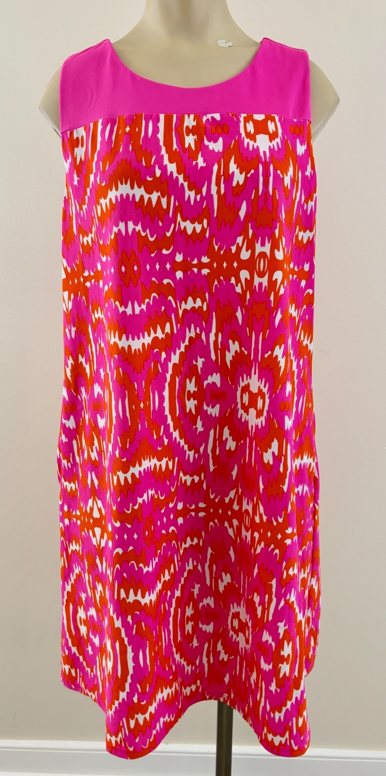 JUDE CONNALLY MOLLY Women Large Pink Abstract Jude Cloth Sleeveless Pocket Dress