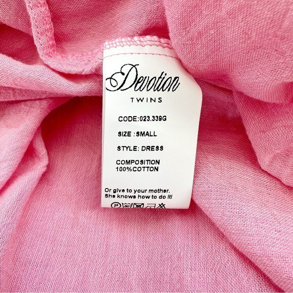 NWT Devotion Twins Chalkos Cotton Tiered Pink Asymmetrical Maxi Dress Size S