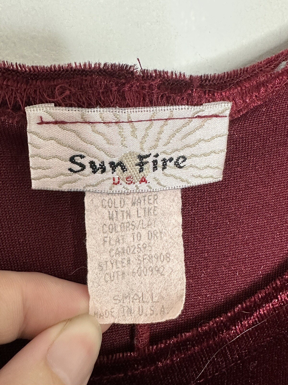 Sun Fire USA Deep Red Velvet Plush Short Sleeve Maxi Dress Sz Small