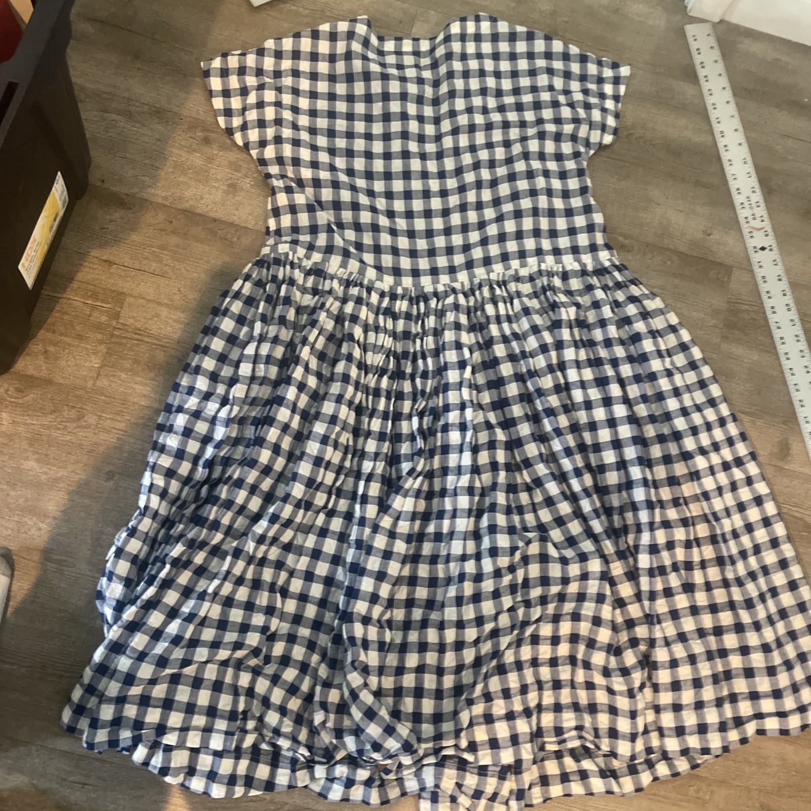 CASEY/CASEY Blue + White Gingham Checkered Dress Gathered Full Skirt SZ XL