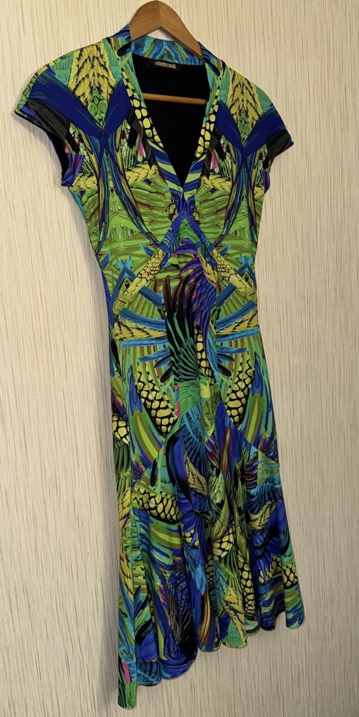 Roberto Cavalli Animal Print Dress Size S Colorful Designer Vintage Rare Y2K