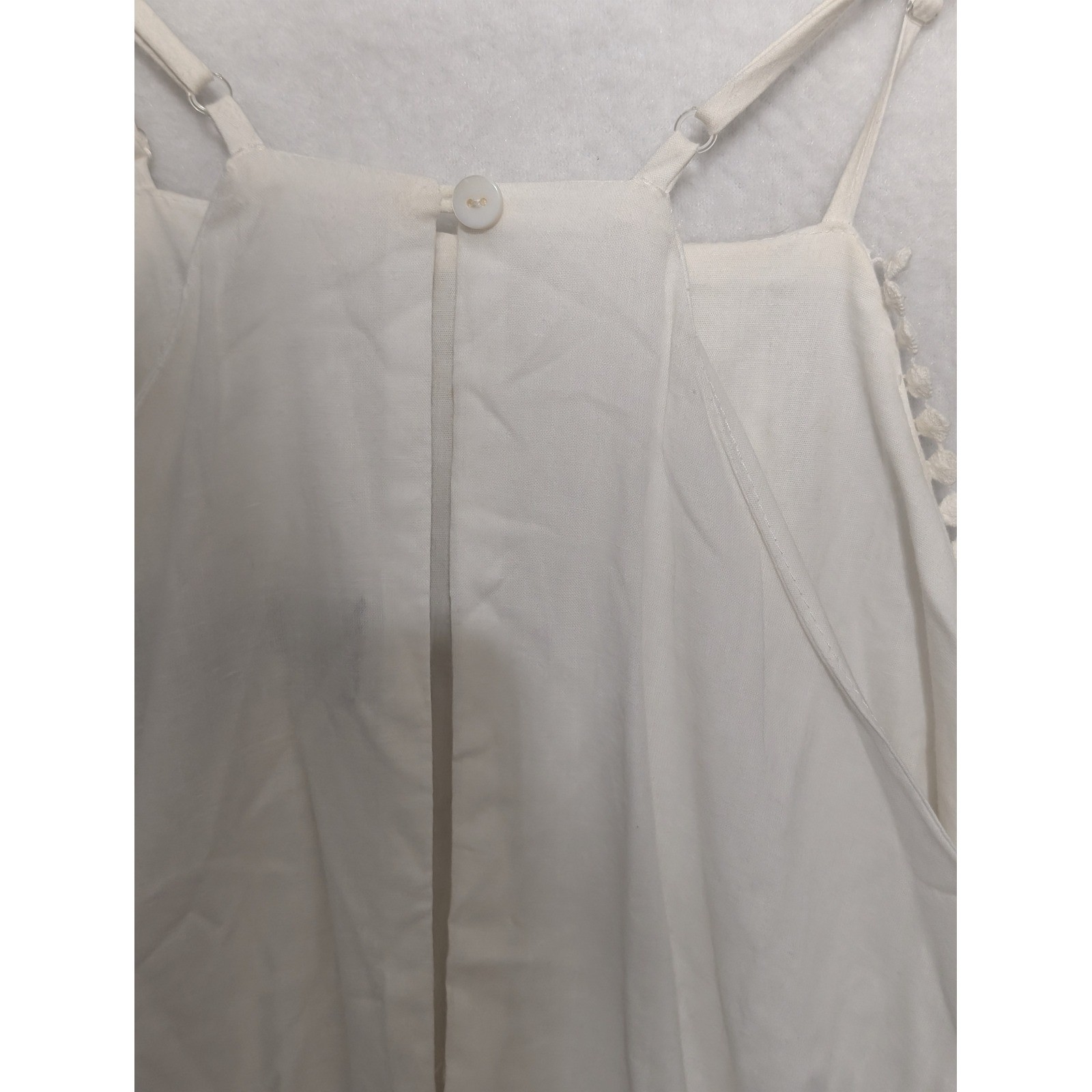 Blue Rain White Eyelet Mini Dress Womens Small Halter Neck Pom Pom Trim Scallop