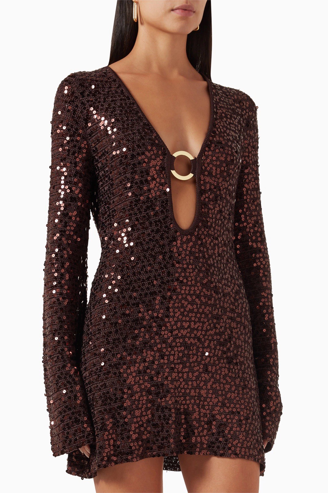 MONDAY Swimwear Montego Mini dress Espresso Sequin Size Medium Brown