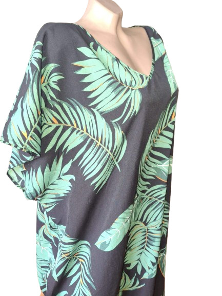 Emery Rose Shein Black Tropical Palm Leaf Summer Dress Plus Size 5XL Tunic Boho