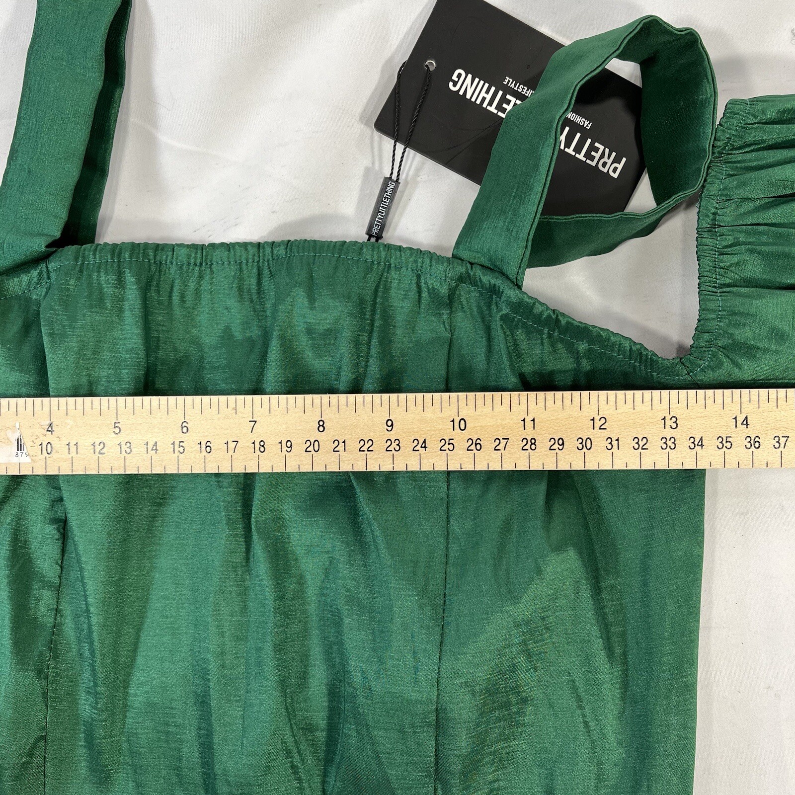 PRETTY LITTLE THING BODYCON DRESS WOMENS 8 GREEN NWT NEW TAFETTA PUFF SLEEVE