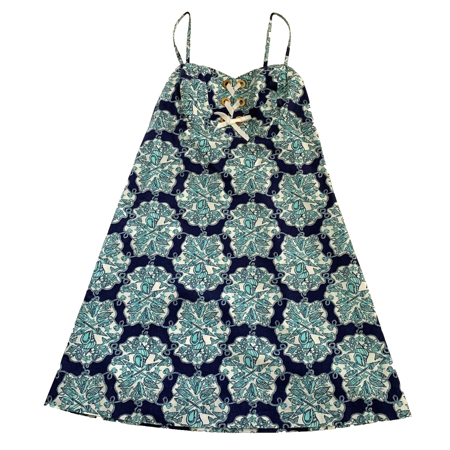 Lilly Pulitzer Rilee Hey Sailor Lace-up Sun Dress 2 0 XS Cotton Shells Smocked