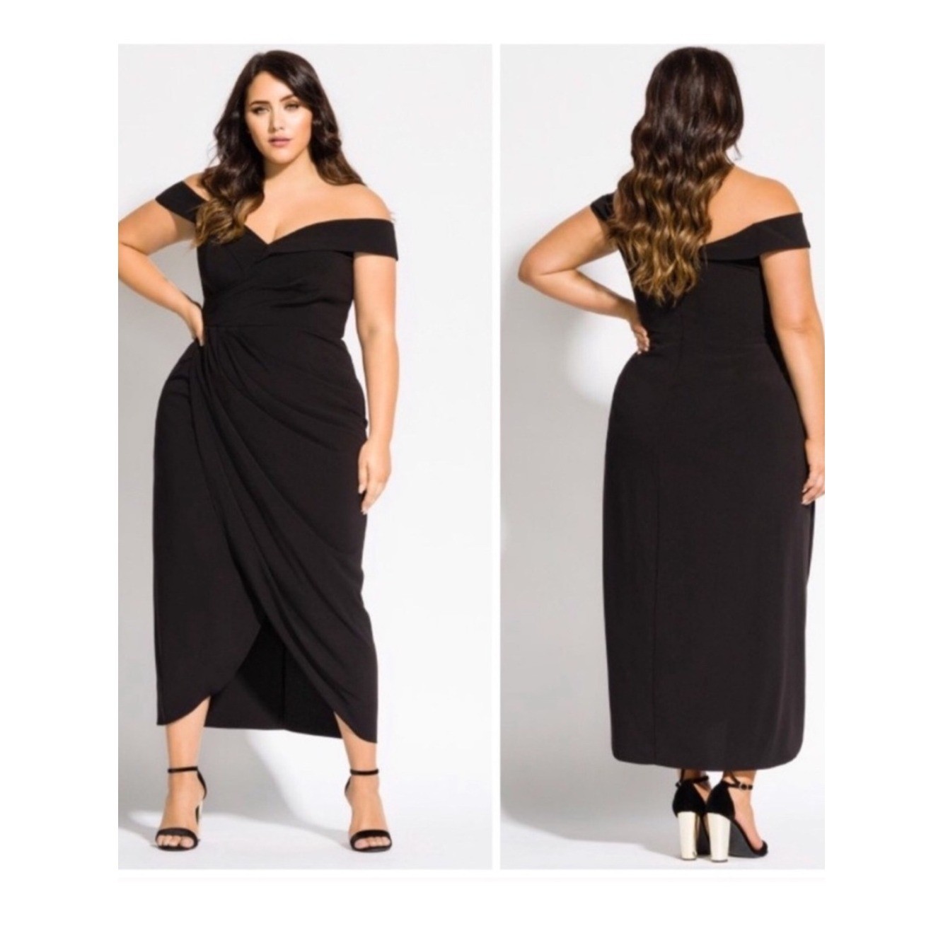 New City Chic Rippled Love Dress Black Size 16 Classic Statement Midi