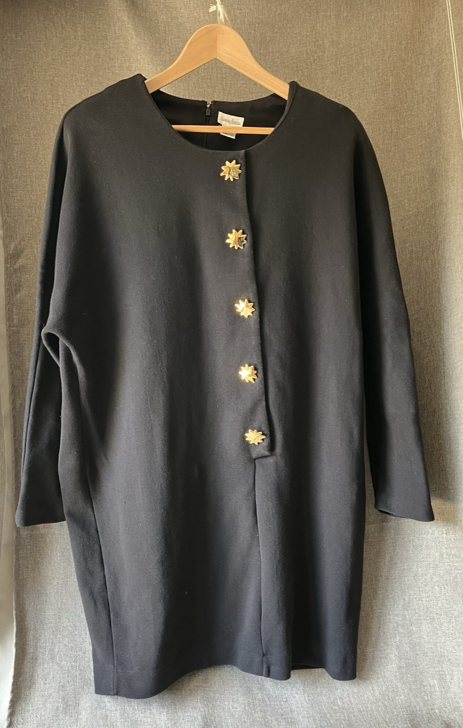 Neimen Marcus 100% Cotton Black Dress with Gold Star Buttons XL Back Zip,Classic