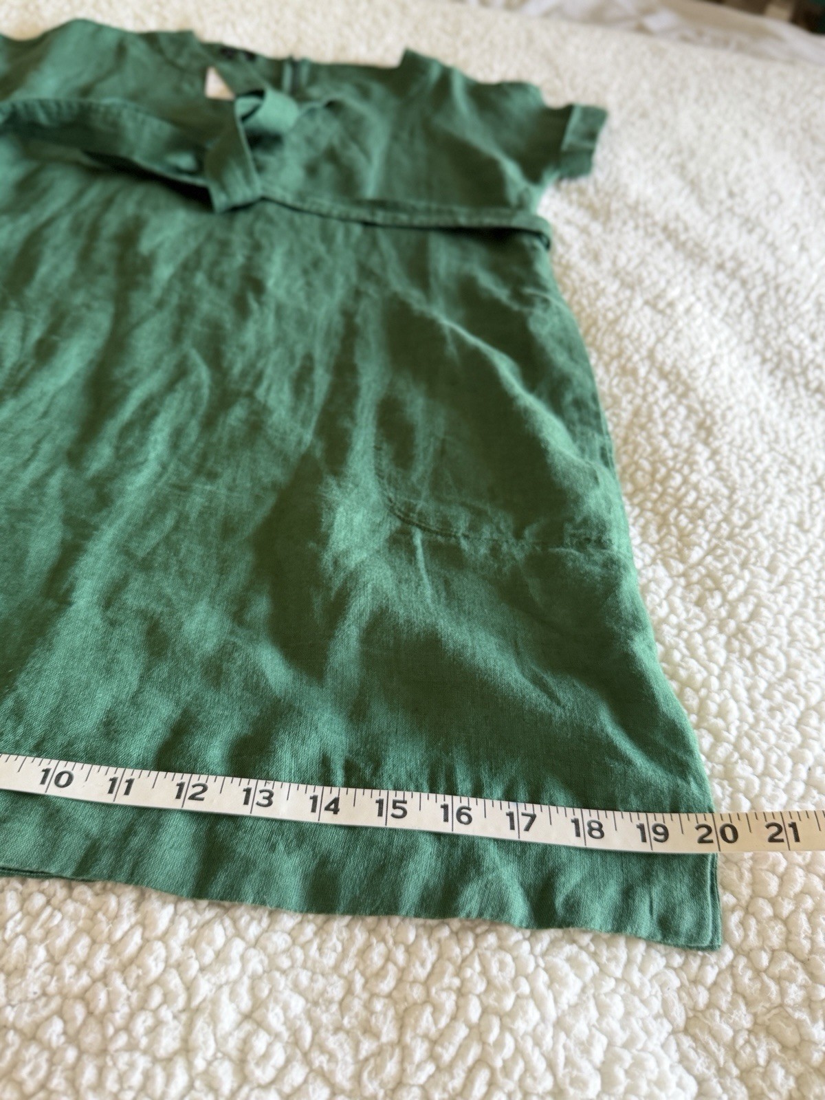 Talbots NWT Green 100%Linen Belted Shift Dress Womens Petite Small Short Sleeve