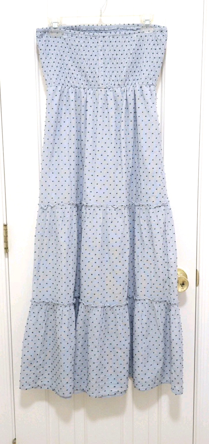 Style Envy Peasant BOHO STRETCHY Tube Top LONG STRAPLESS MAXI Dress Medium Blue
