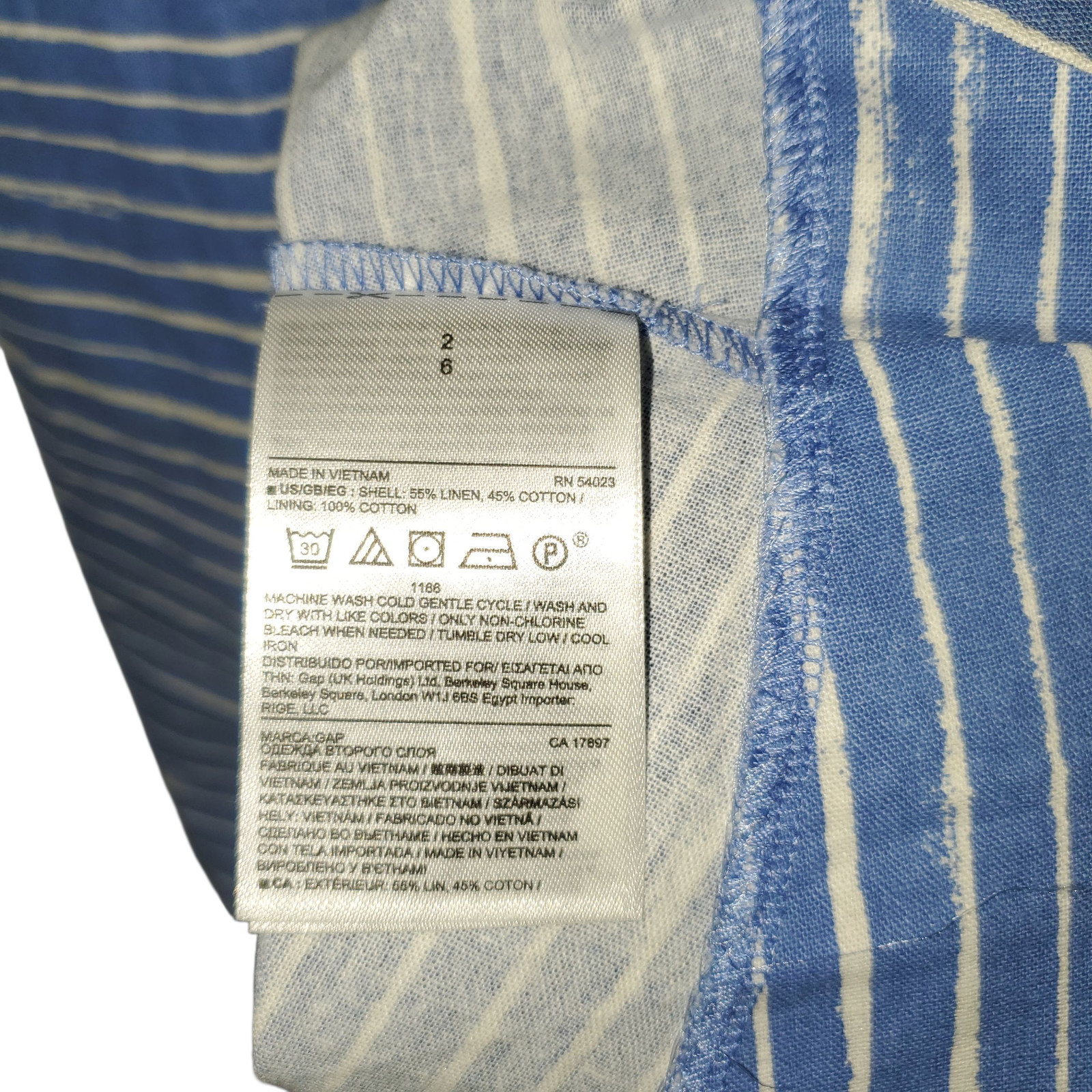 Gap Fit & Flare Dress Size 2 Blue Striped Linen/Cotton Sleeveless Inverted-Pleat