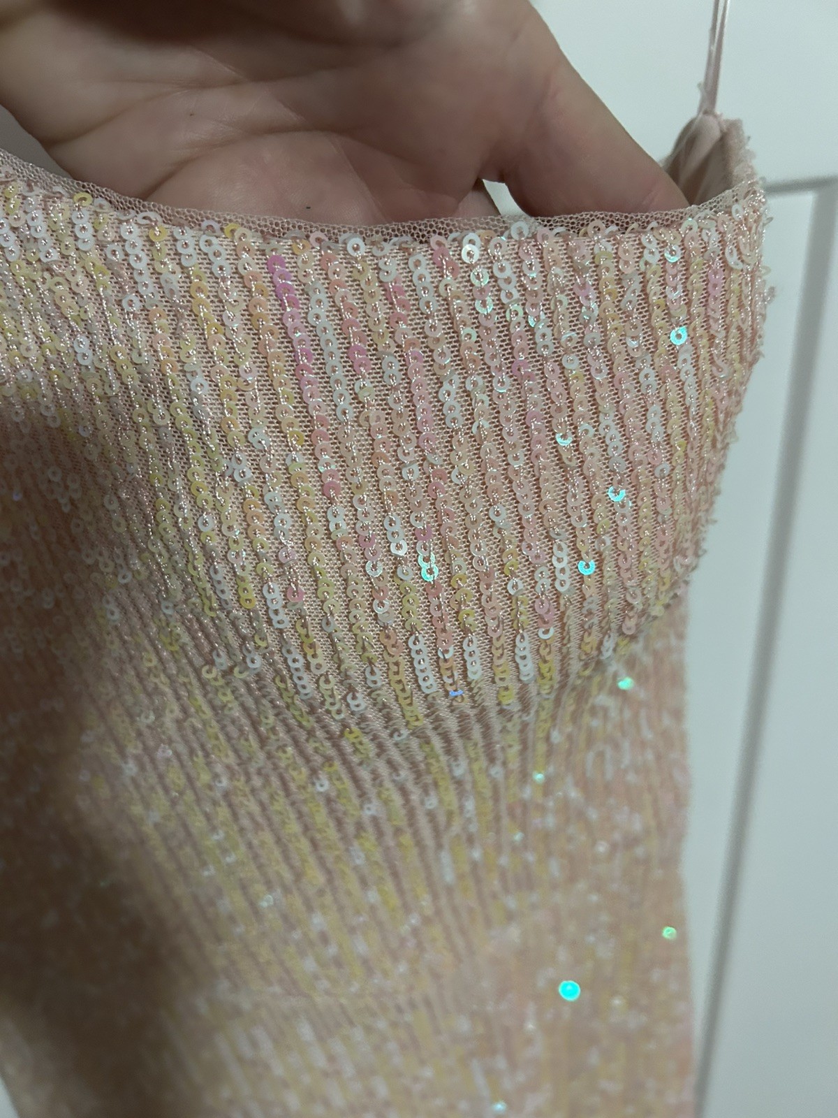 Aqua pink sequin one shoulder slit formal Size 8 NWT NEW $268