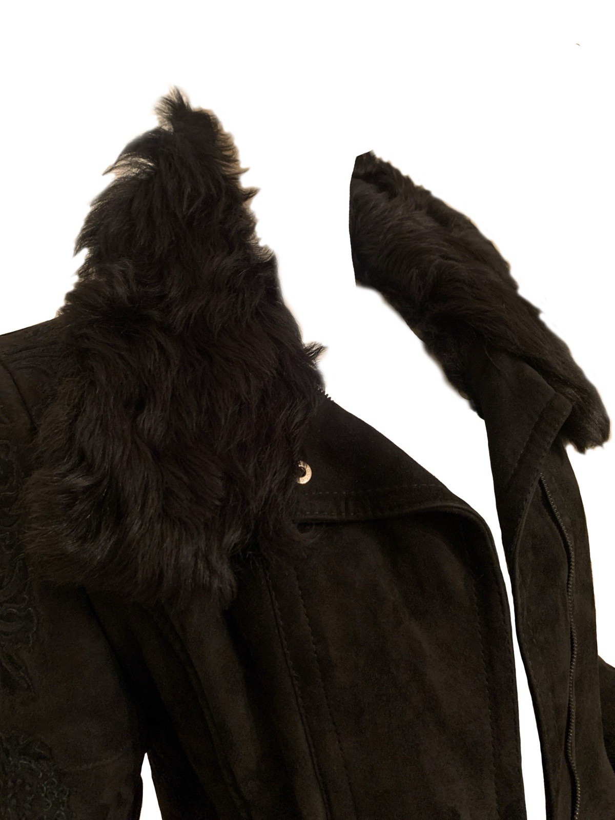 GUCCI TOM FORD Black Fur Suede Shearling Detailed Embroidered Jacket Coat 42