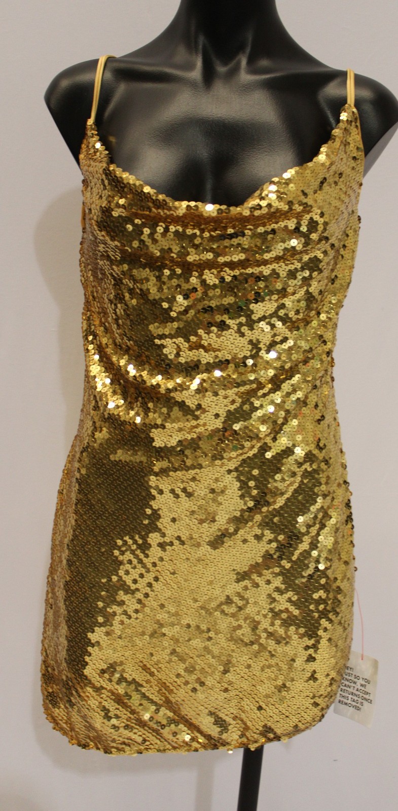 ASOS Design Women’s Strappy Sheer Sequin Cowl Neck Mini Dress WR4 Gold Size 8