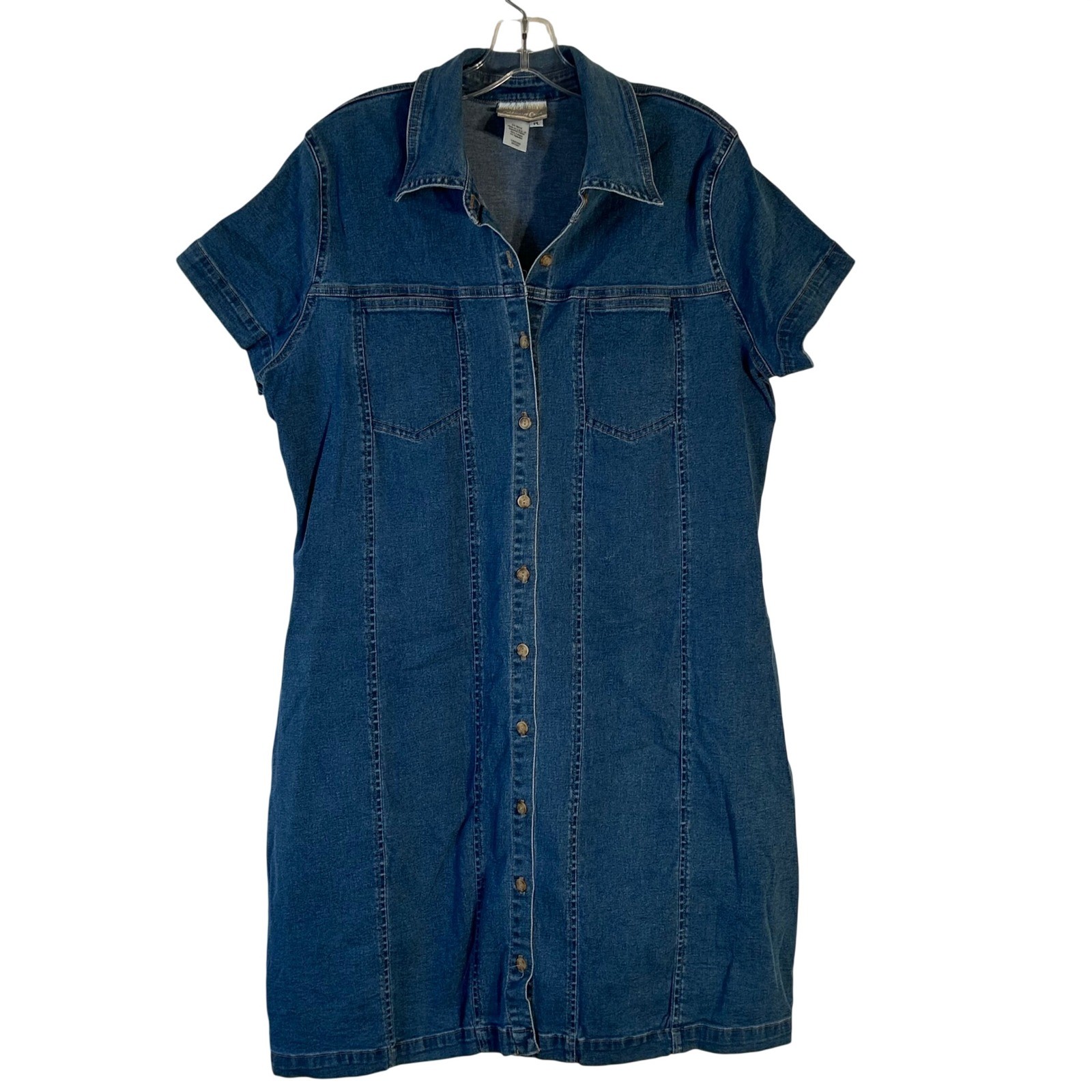Coldwater Creek Blue Denim Button Front Shirt Dress PL Short Sleeve Medium Wash