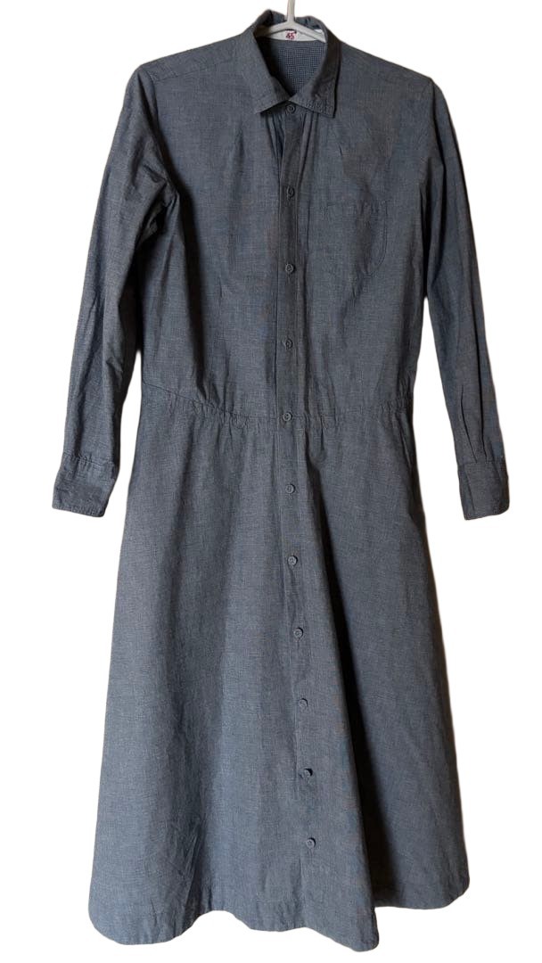 45rpm Navy Shirt Dress Long Sleeve Button Front Flare Used Japan