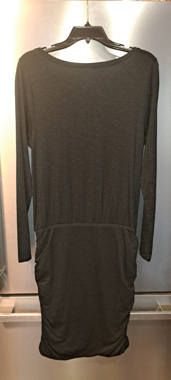 Toad & Co Outfox Ruched Sides Long Sleeve Dress Black Outdoor Hiking Nature Med