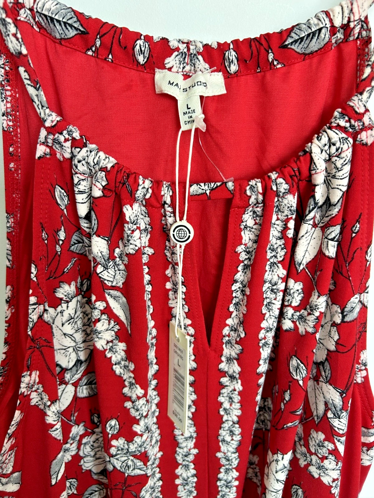 NWT Max Studio Dress Large L Sleeveless Floral Red Gray Black White $98 NEW