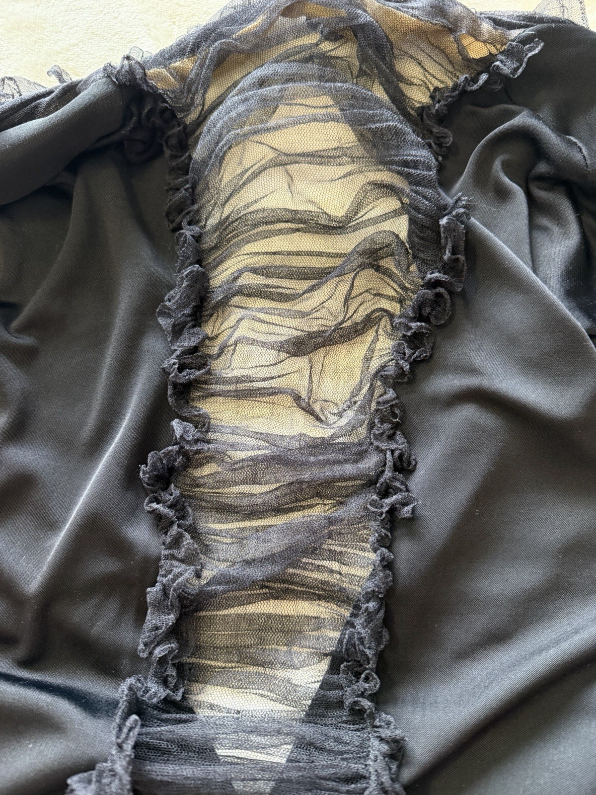 Y2K 90s Vintage Vera Wang Size 10 Black Rushed Mesh Midi Dress Silk Blend *READ