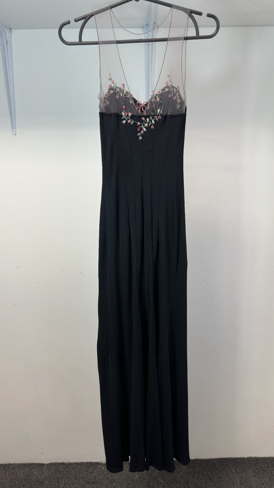 Blumarine 1999 Floral Tulle Black Long Dress Size 40 IT