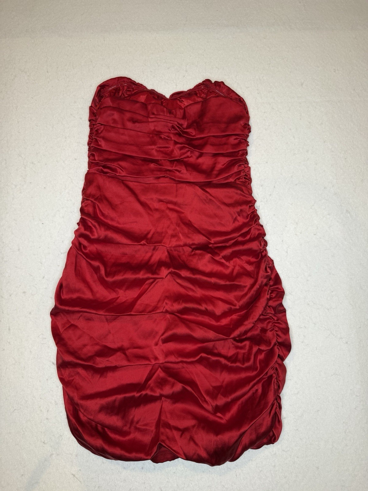 Express Red Silk Sweetheart Ruching Strapless Mini dress Unworn
