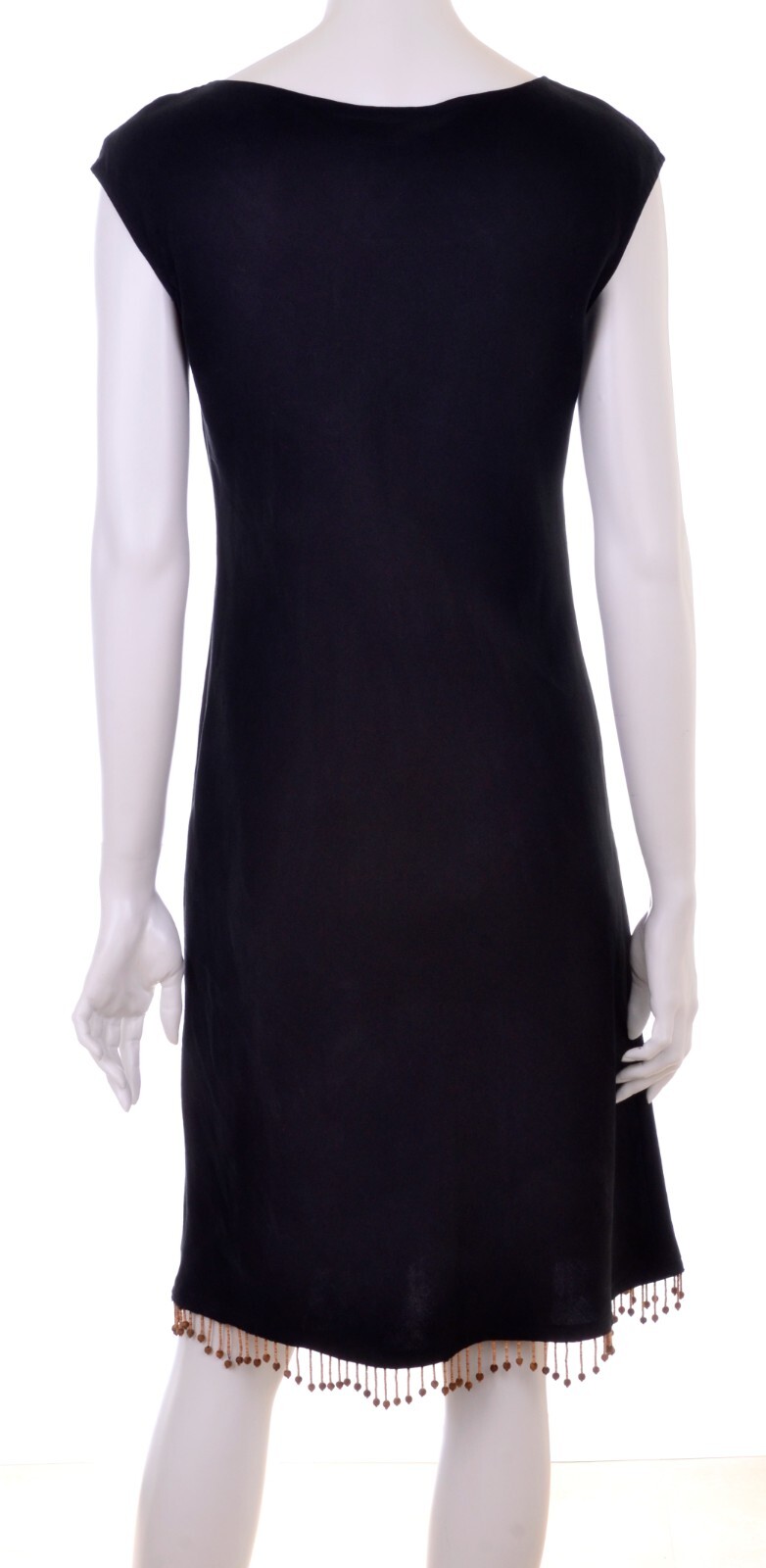 Finity Silk & Linen Black Tropical Islands Cruise Dress w Natural Beaded Hem 4