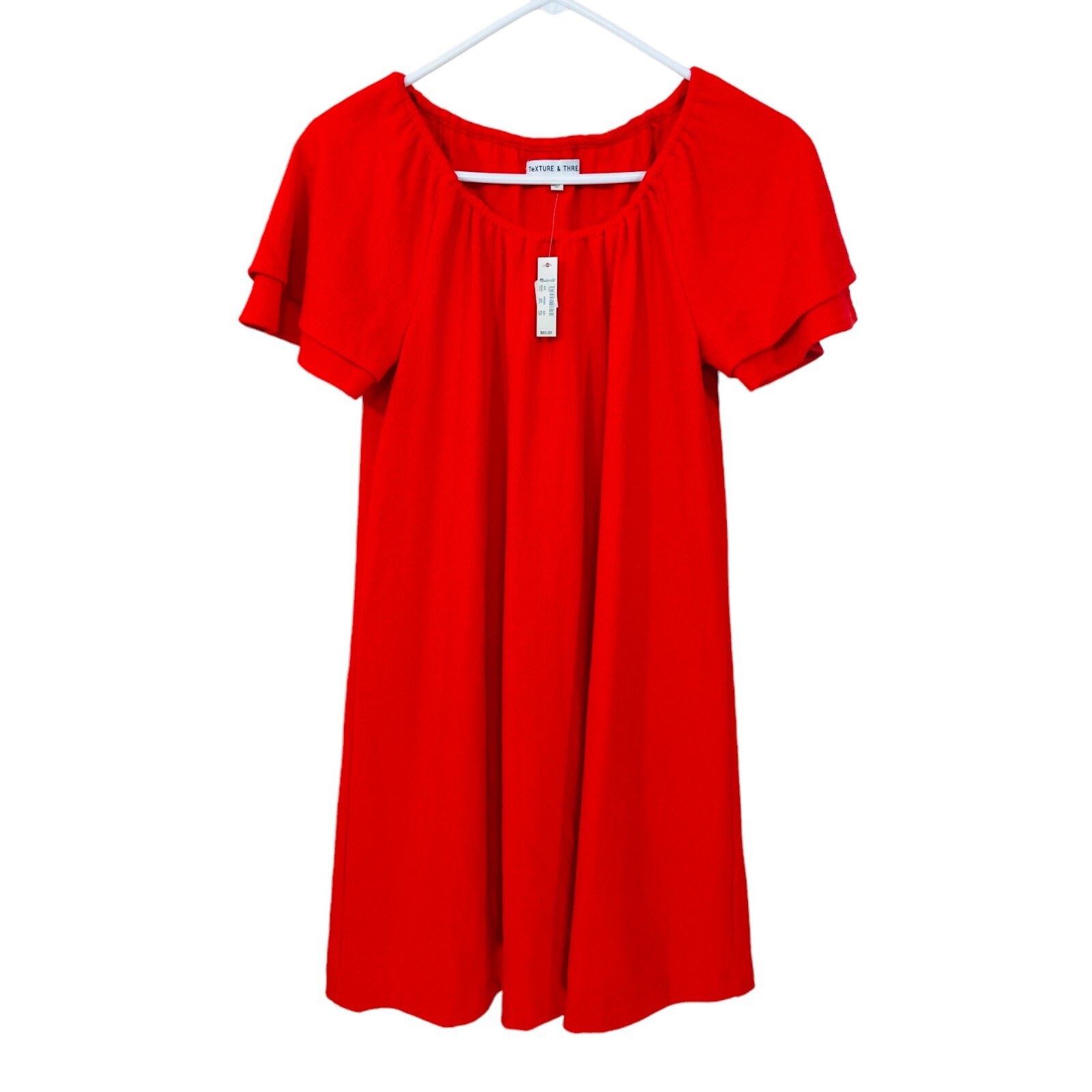 NWT Madewell Texture & Thread Size XXS Orange Tiered-Sleeve Knee Length Dress