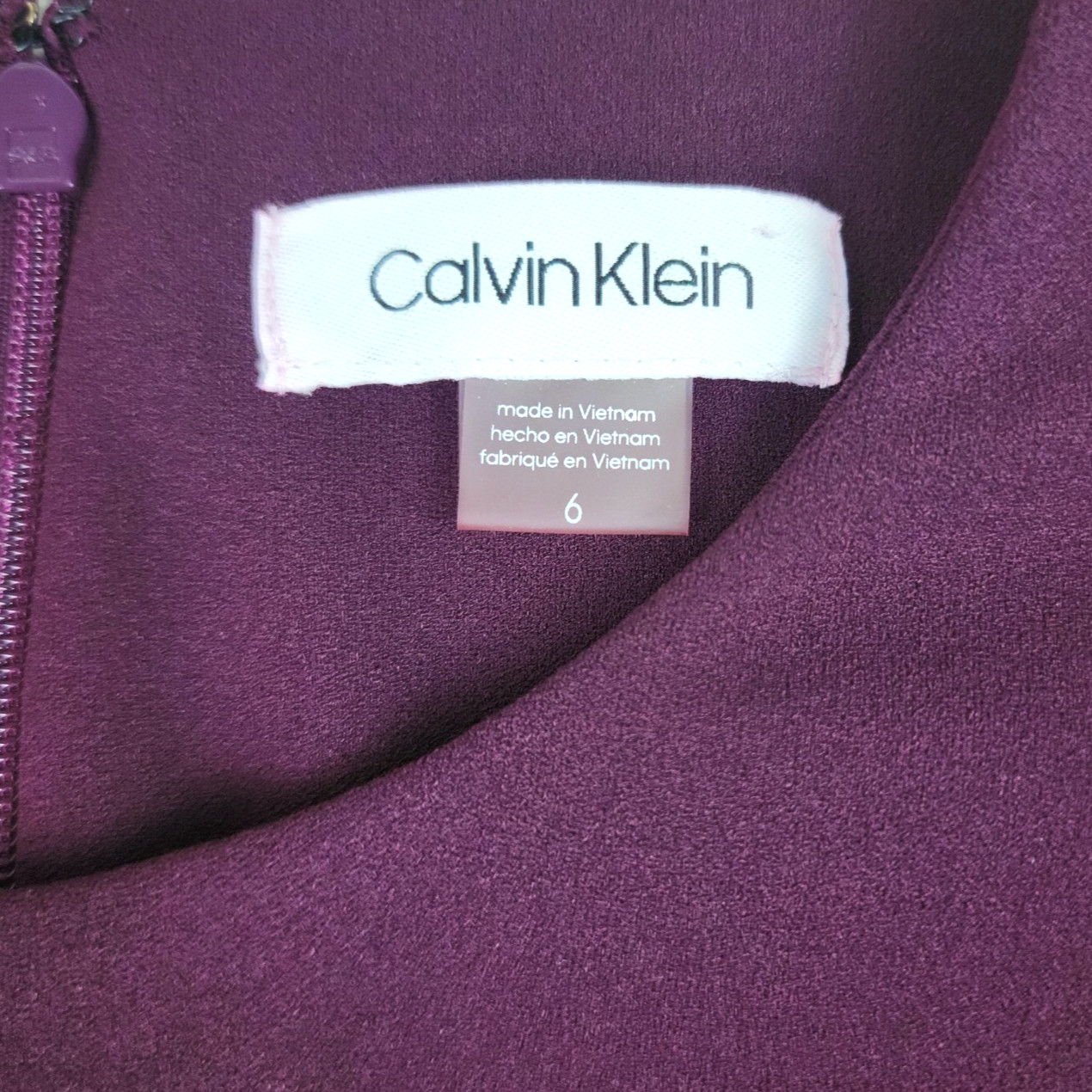 Calvin Klein Logo Ring Front Half Zipper Sheath Dress – Aubergine, Size 6