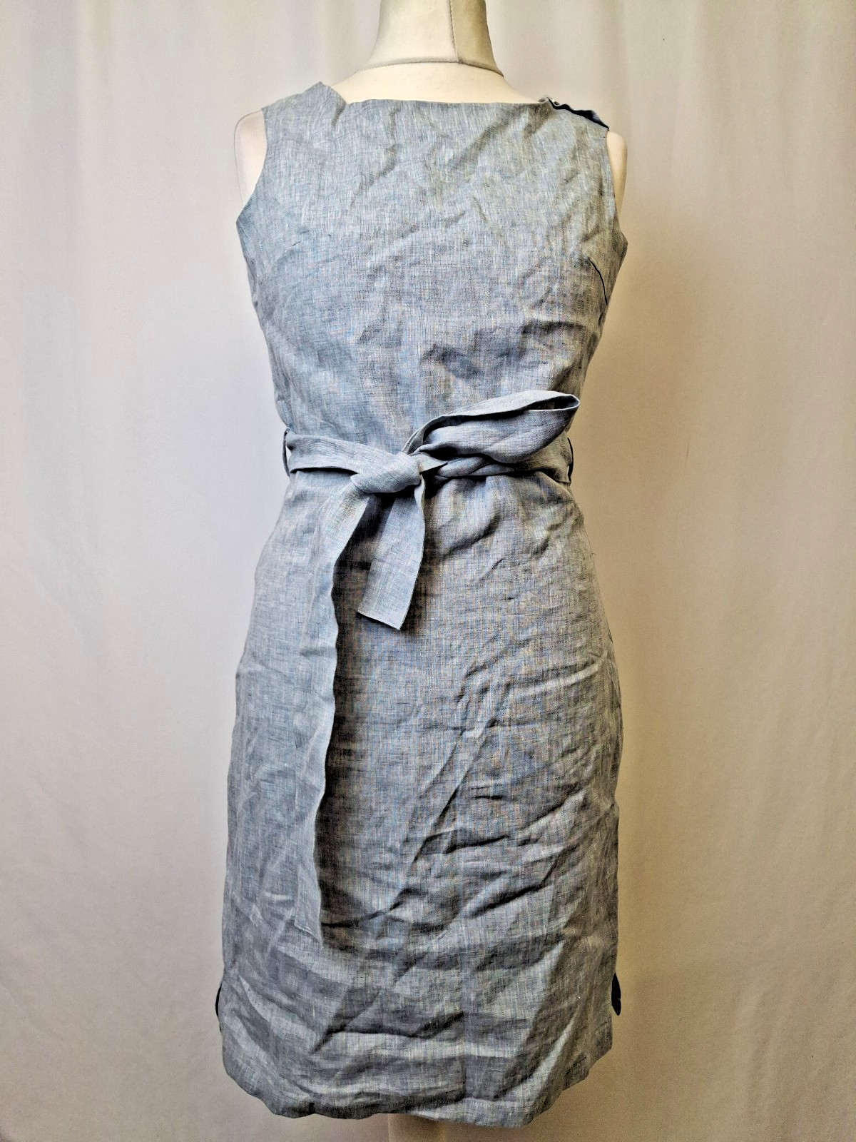 Barbour Ervine Summer Dress Tartan 100% Linen Sleeveless UK10 Waist Belt L3624
