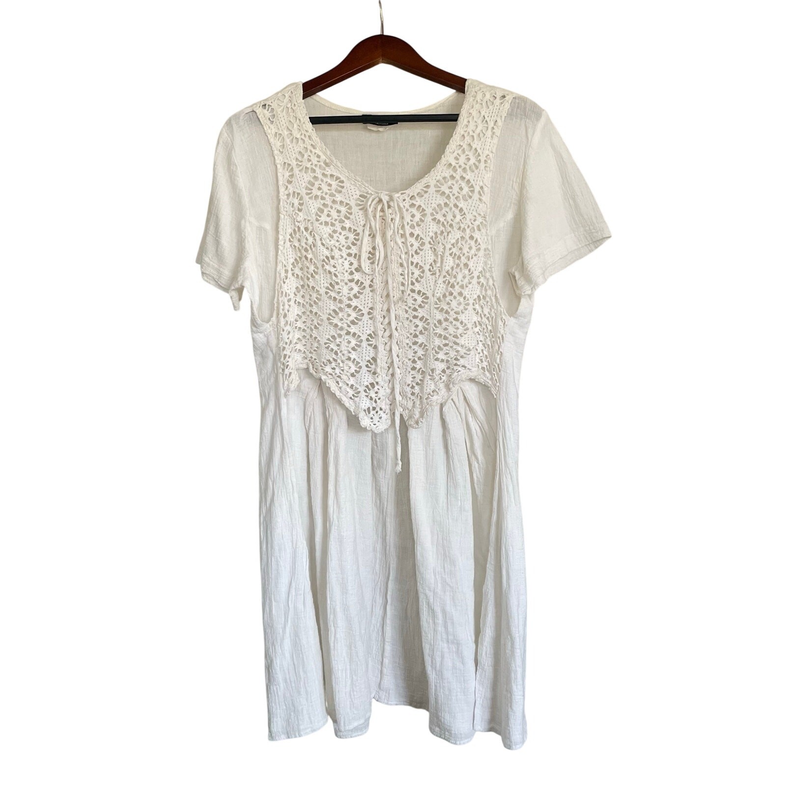 VTG Mayvens of California Cotton Cream Lace Front Peasant Dress L Cottagecore
