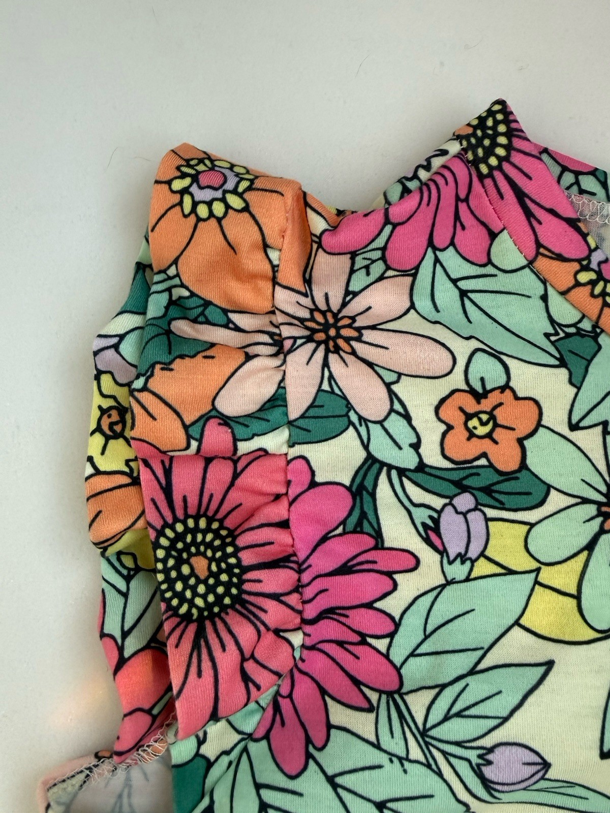 7th Ray Mod Floral Tiered Babydoll Mini Dress Stretch Size Large Made In USA