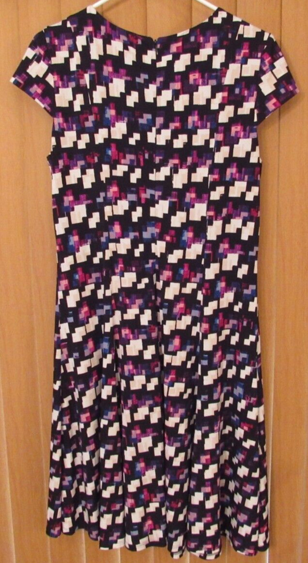 Laura Jeffries Cap Sleeve Scoop Neck Black Print Dress Size 10