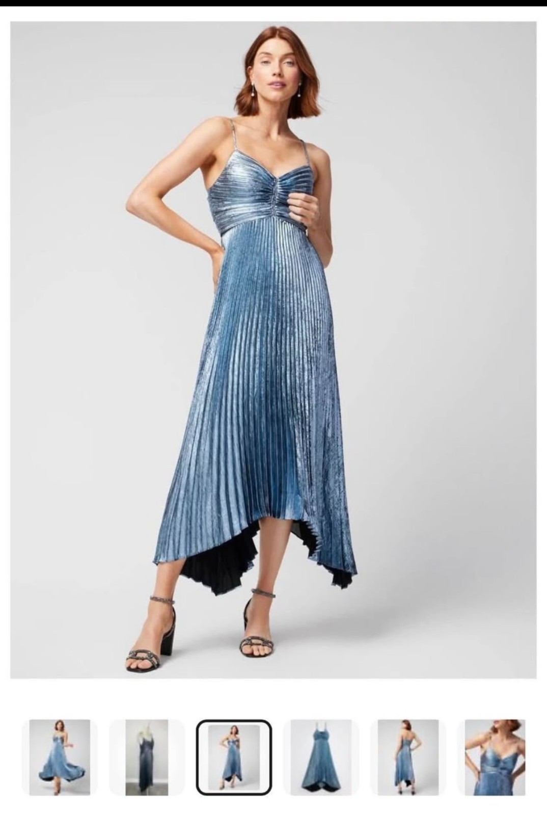 white house black market SL Pleated Metallic midi Sz 4 Iridescent Blue Metallic